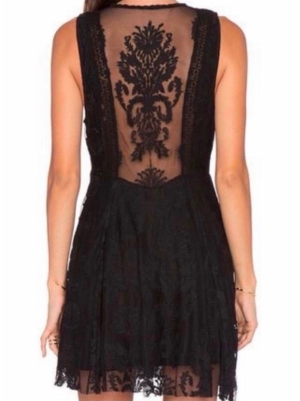 Free People Black Damask Brocade Size 0 Mini Dress